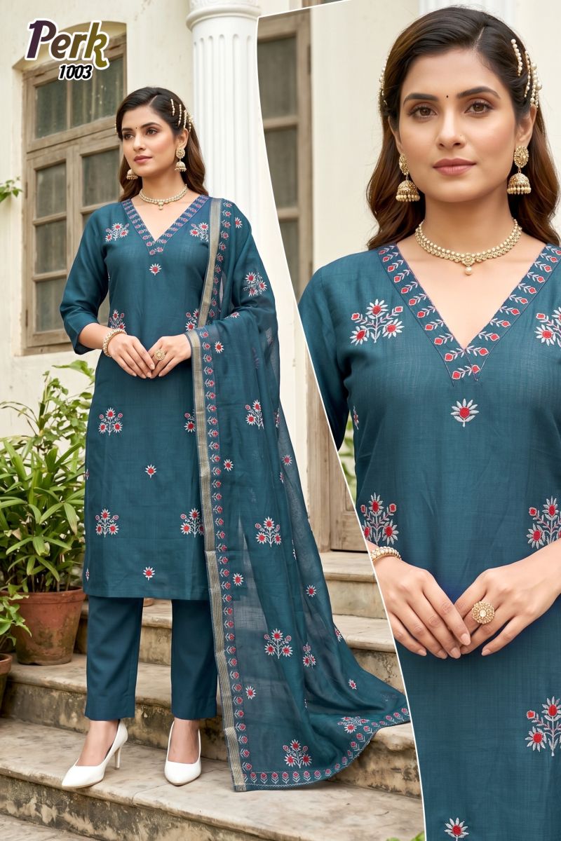 Perk Vol 1 Vertican Silk Kurti With Bottom Dupatta 